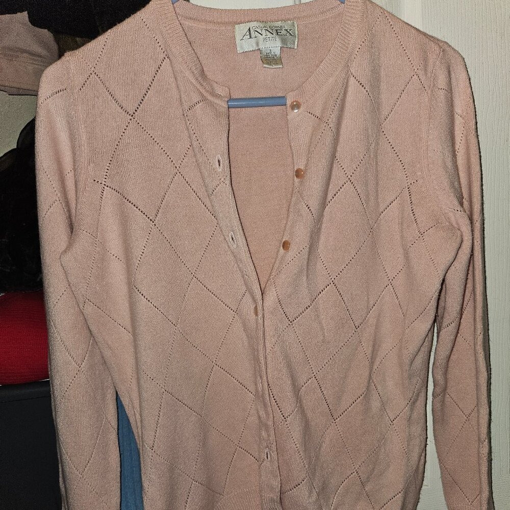 Annex Casual Corner Petite Small Pink button up sweater